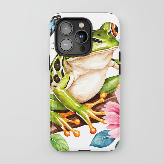 Watercolor Tree Frog For All iPhone Series Protective Phone Case Nature Art Vibrant White Finish