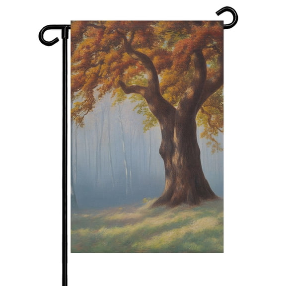 Watercolor Tree Garden Flag 12x18 Inch Fall Landscape Double Sided Small Decorative Garden Flags for Outside, Outdoor Yard Porch Lawn Decoration