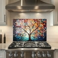 thumbnail image 1 of Watercolor Tree of Life Tempered Glass Backsplash For Kitchen Behind Stove,Stove Back Top Cover,Easy to Clean Glass Splashback, Sink Cover Splash Guard,Home Kitchen Wall Decor, 1 of 6