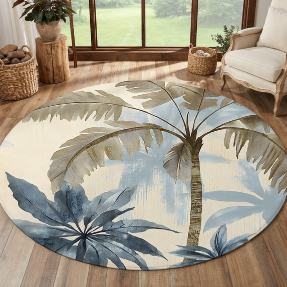 Watercolor Tree Round Area Rug Living Room 7ft, Palm Trees Vintage ...