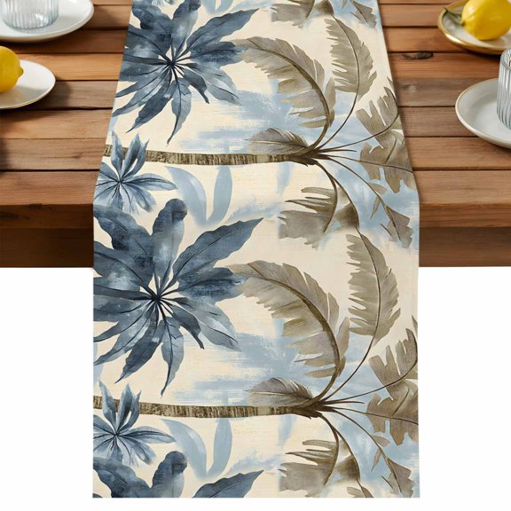 Watercolor Tree Table Runner, Palm Trees Cotton Linen Table Cloth, Vintage Tablerunner for Kitchen Dining Party Wedding Home Decor 13x36 Inch