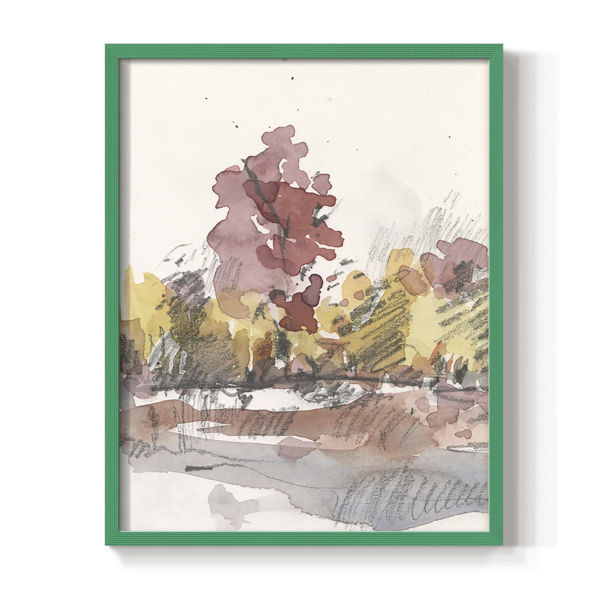 Watercolor Treeline Sketch I Framed Print in Green Solid Wood 8 x 10 Framed Print