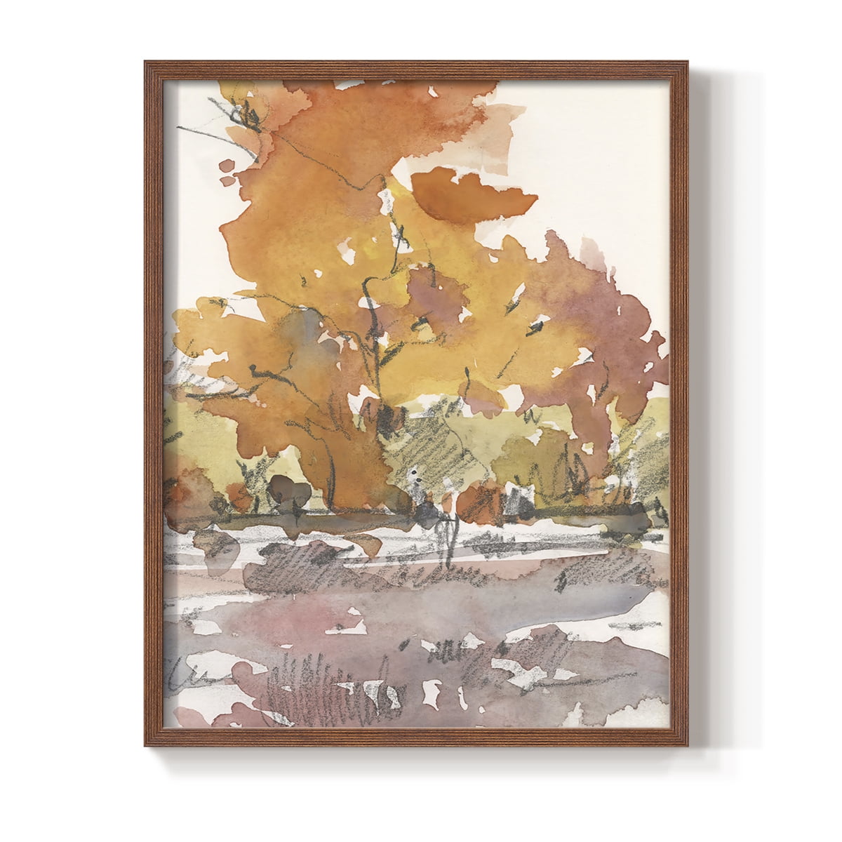Watercolor Treeline Sketch II Framed Print in Brown Solid Wood 8 x 10 Framed Print