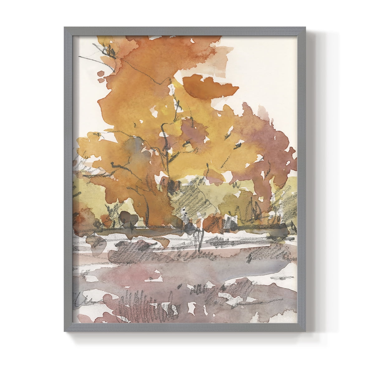Watercolor Treeline Sketch II Framed Print in Gray Solid Wood 8 x 10 Framed Print