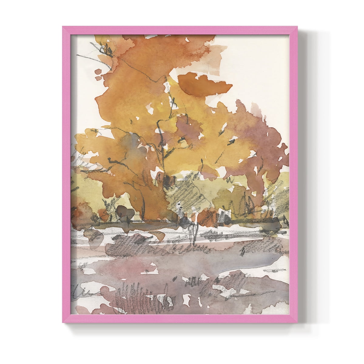 Watercolor Treeline Sketch II Framed Print in Pink Solid Wood 11 x 14 Framed Print