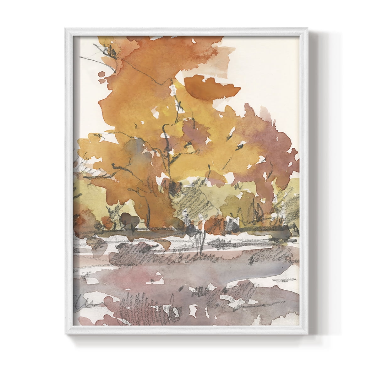 Watercolor Treeline Sketch II Framed Print in White Solid Wood 8 x 10 Framed Print