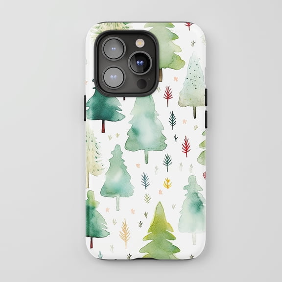 Watercolor Trees For All iPhone Series Tough Phone Case Watercolor Art Green