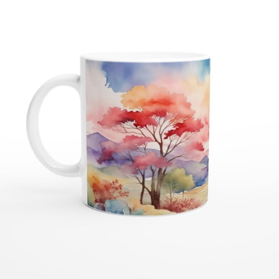 Watercolor Trees Mug - Beautiful Ceramic Coffee Cup - Gift Nature Lovers.