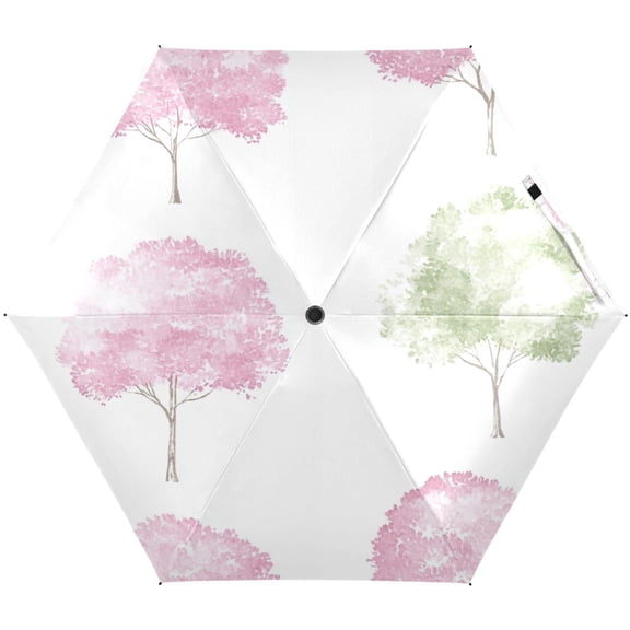 Watercolor Trees Umbrellas for Sun Auto Open Close UV50+ Waterproof 5-Fold Compact Fiberglass Frame