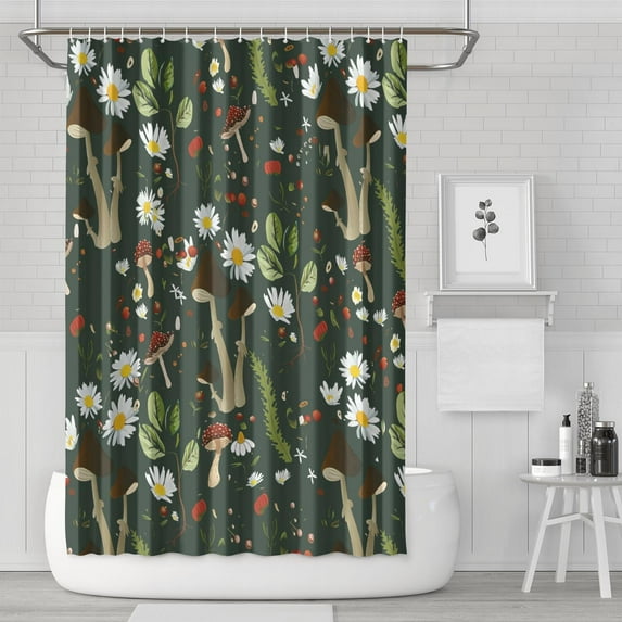 Watercolor Tropical Flower Curtain – Bright Floral Botanical Design for Summer Bathroom or Spa Retreat