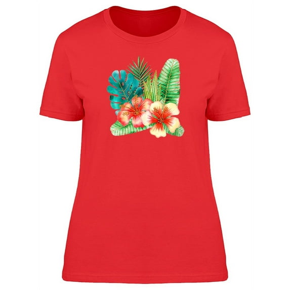 Watercolor Tropical Leafs Flower T-Shirt Women -Image by Shutterstock, Female x-Large