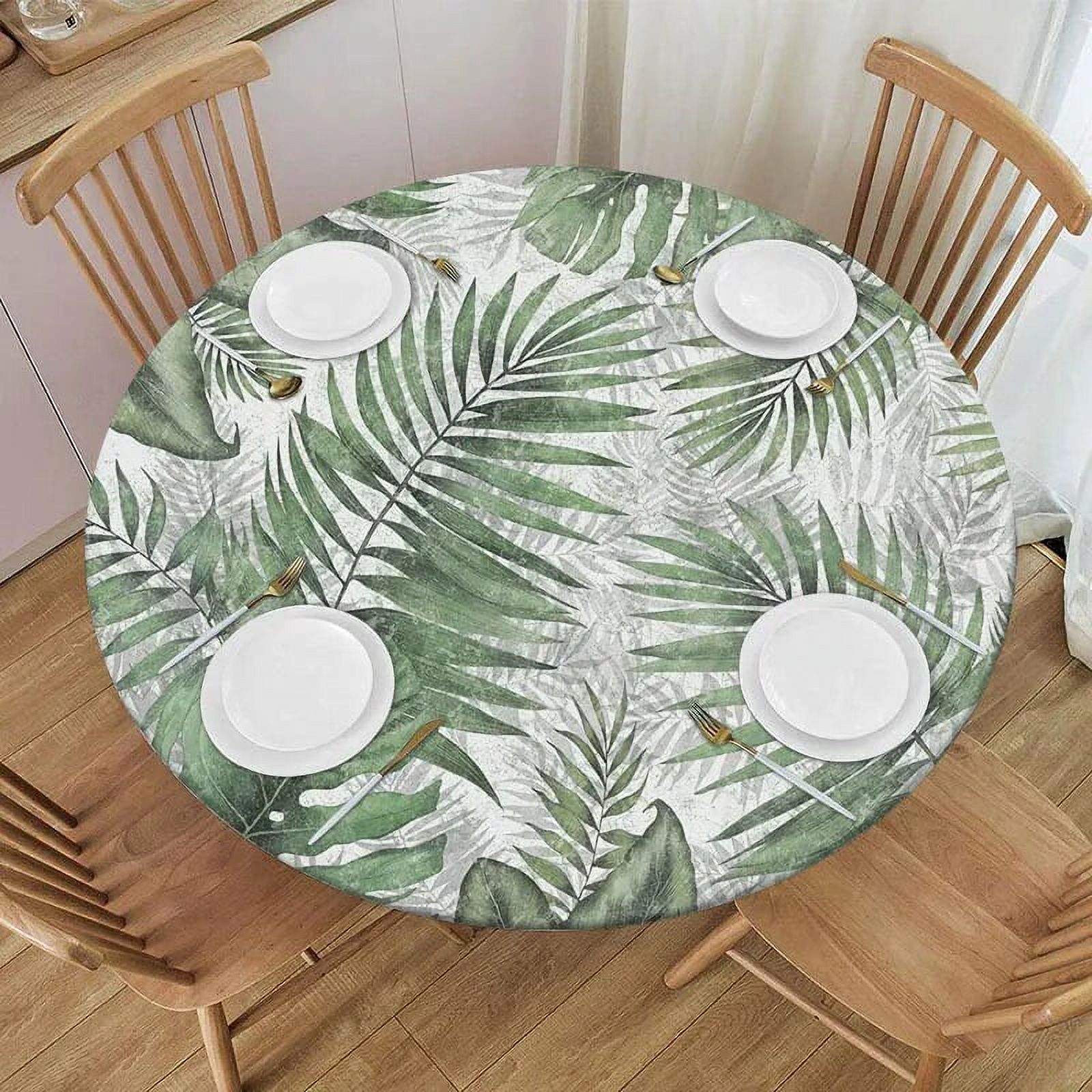 Watercolor Tropical Leaves Round Tablecloth Fitted Elastic Dining Table