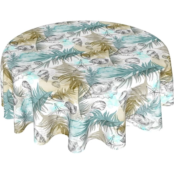 Watercolor Tropical Summer Round Tablecloth 60 Inch Summer Beach Seastar Table Cloths Polyester Fabric Coastal Ocean Outdoor Round Table Cover Decoration for Kitchen Dining Room Picnic Party Outdoor
