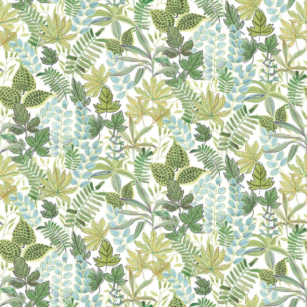 Green and White Botanical Peel and Stick Vinyl Wallpaper Roll