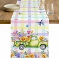 thumbnail image 1 of Watercolor Truck Flowers Table Runner - 48 Inch Long Spring Butterflies Botanical Plaid Cotton and Linen Blended Dress Scarves Farmhouse Table Runner for Kitchen Dining, Coffee Table, 13" x 48", 1 of 8