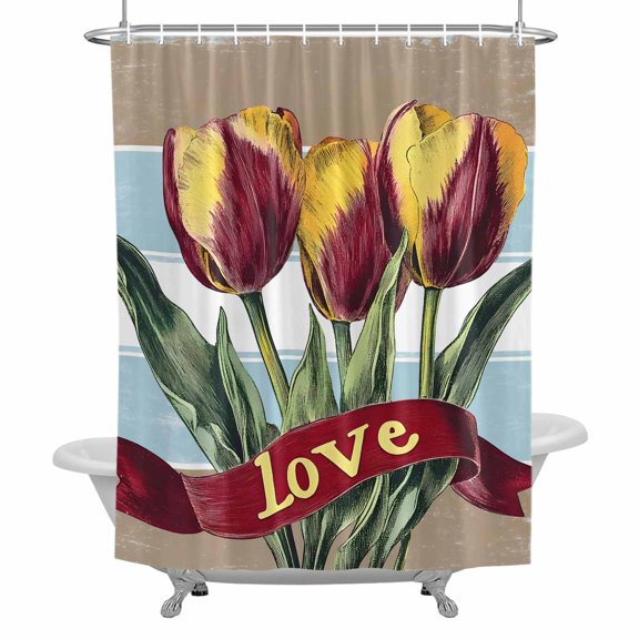 Watercolor Tulip Shower Curtain for Bathroom, Flower Retro Waterproof Cloth Fabric Bathroom Accessories Set with 12 Rust Proof Plastic Hooks, 36"x72"