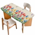 thumbnail image 1 of Watercolor Tulips Table Cloths for 6 Foot Rectangle Tables, Spring Flowers Butterflies Leaves Beige Patio Waterproof Elastic Fitted Tablecloths, Washable Rectangular Table Cover for Camping, 1 of 8