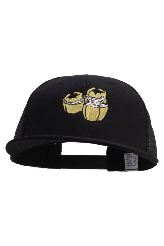 Watercolor Turkish Food Embroidered Big Size Premium Flat Bill Trucker Cap - Black XL-3XL