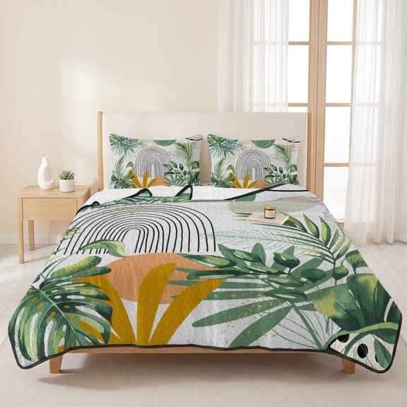 Watercolor Turtle Backwood 3 Pieces Quilt Set,1 Quilt with 2 Shams,Bohemian Art Pink Line Bedspread Soft Lightweight Bedding Coverlet Comforter Set for All Season 96"x106"