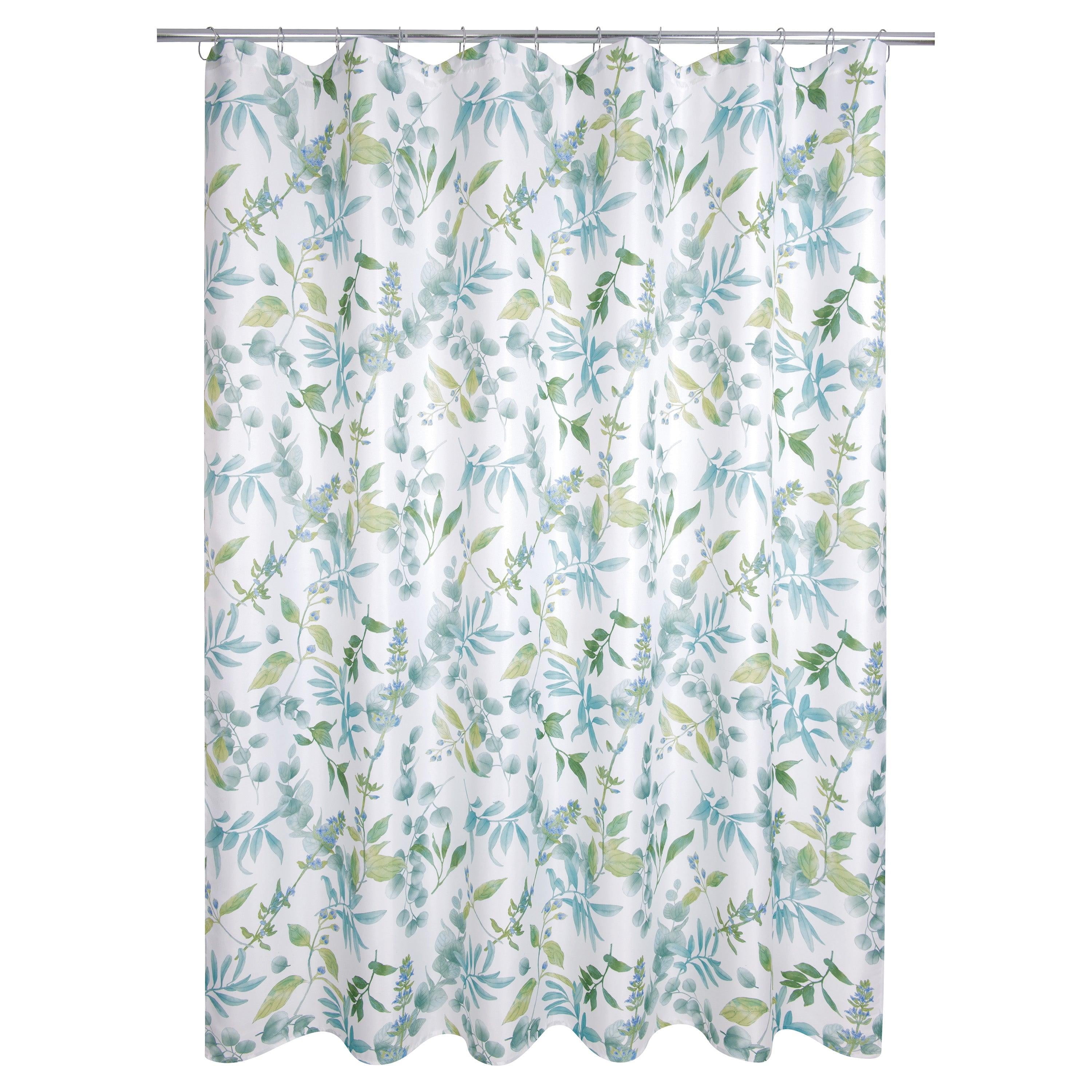 Green and Blue Botanical Fabric Shower Curtain