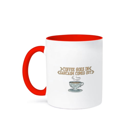 3drose, Watercolor Typography - Coffee Goes in Sarcasm Comes Out, 11oz Two-tone Red Mug