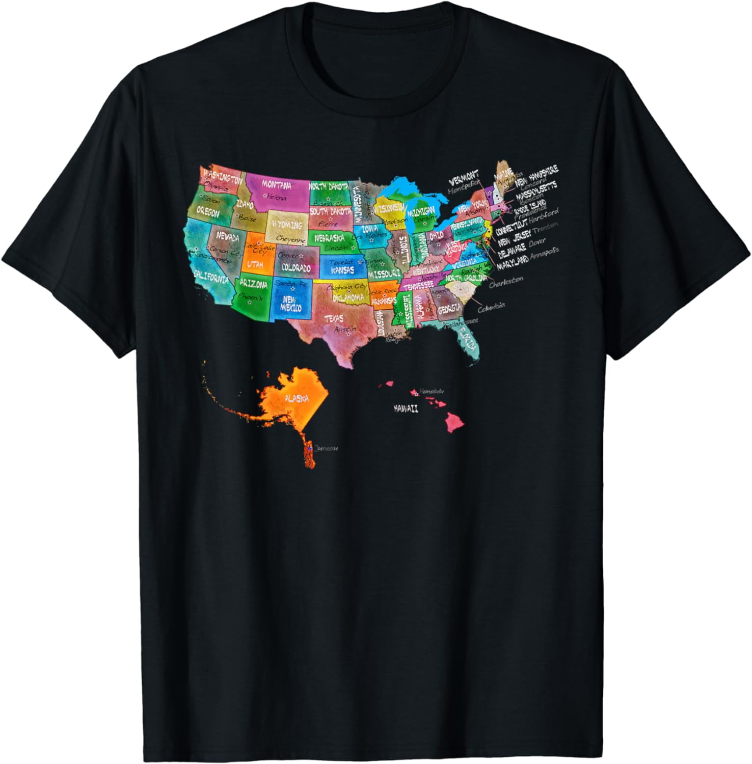 Usa Map With States And Capital Cities T-Shirt Usa Map With States And Capital Cities T-Shirt