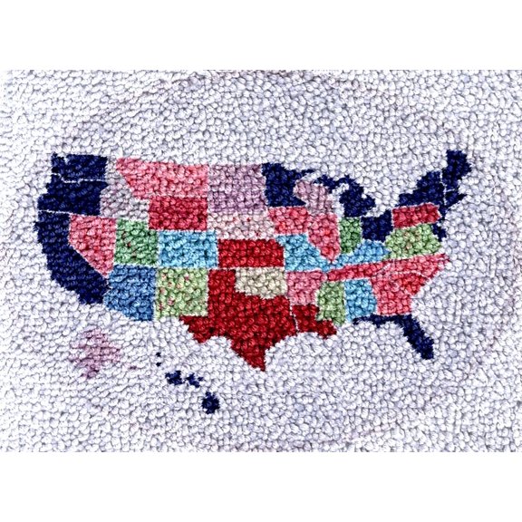 Watercolor USA Map Latch Hook Rug kits Color Printed Crochet Yarn Needlework DIY Hooking Latch Kit Carpet Embroidery Rug Cover Mat for Christmas Chair Cushion Floor Decoration 60x40cm(2)