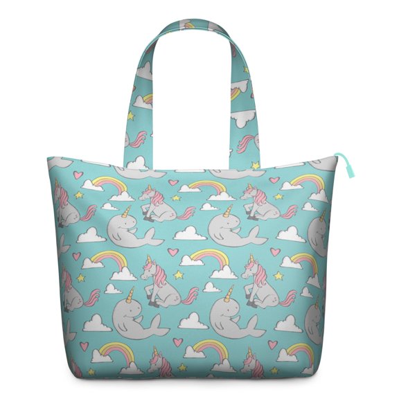 Watercolor Unicorn and Rainbow Theme Duffel Bag, Cute Fantasy Baby Unicorn Travel Tote for Women, Galaxy Print Carry-on for Hiking and Yoga