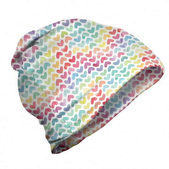 Watercolor Unisex Beanie, Colorful Hearts, Hiking Outdoors, Multicolor, by Ambesonne