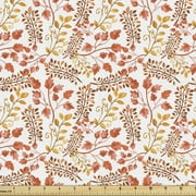 Watercolor Upholstery Fabric by the Yard, Hand Drawn Flowers and Leaves Design Elements Garden Scenery, Decorative Fabric for DIY and Home Accents, Pale Orange Salmon by Ambesonne