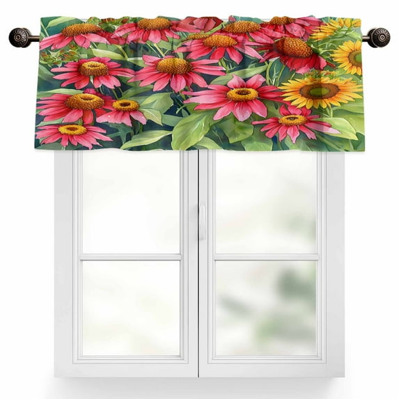 Watercolor Valances for Windows, 60 x 18in, Flowers Modern Art Rod Pocket Kitchen Valance Curtain Light Filtering Window Treatments for Living Room Bedroom, 1 Panel