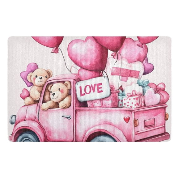Watercolor Valentine's Day Bear Floor Door Mat Outdoor Indoor for Home Entrance Welcome Mats 32"x20"