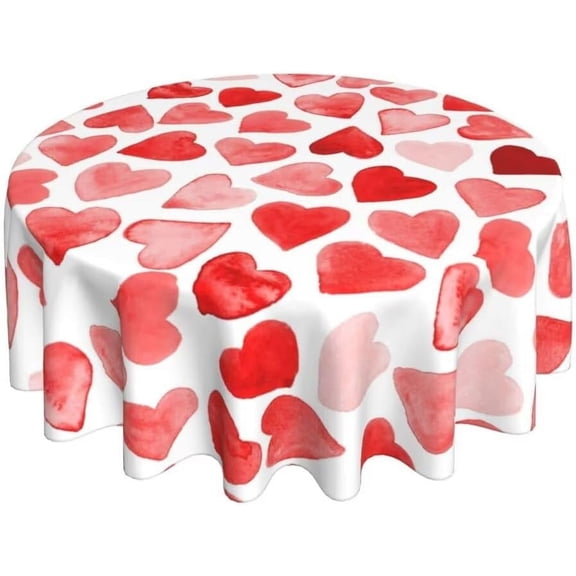 Watercolor Valentine''s Day Tablecloth Round 70 Inch, Red Love Hearts Tablecloths Polyester Valentine Table Cloth for Holiday Parties Kitchen Dining Indoor Outdoor