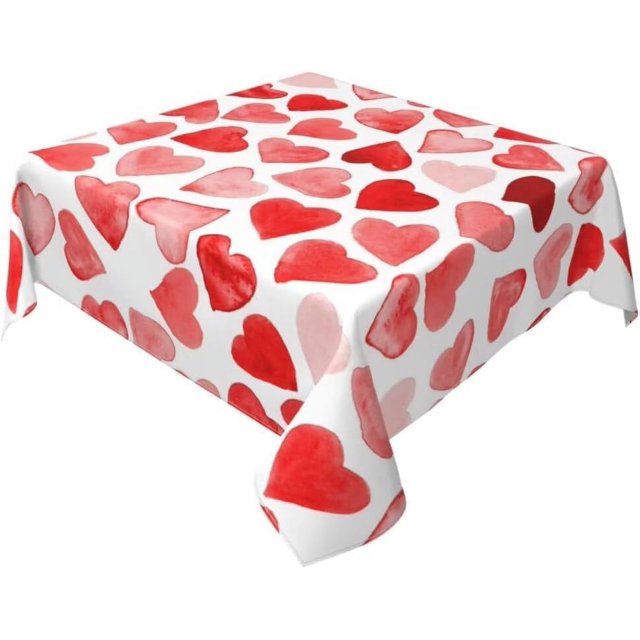 Watercolor Valentine''s Day Tablecloth Square 60x60 Inch, Red Love