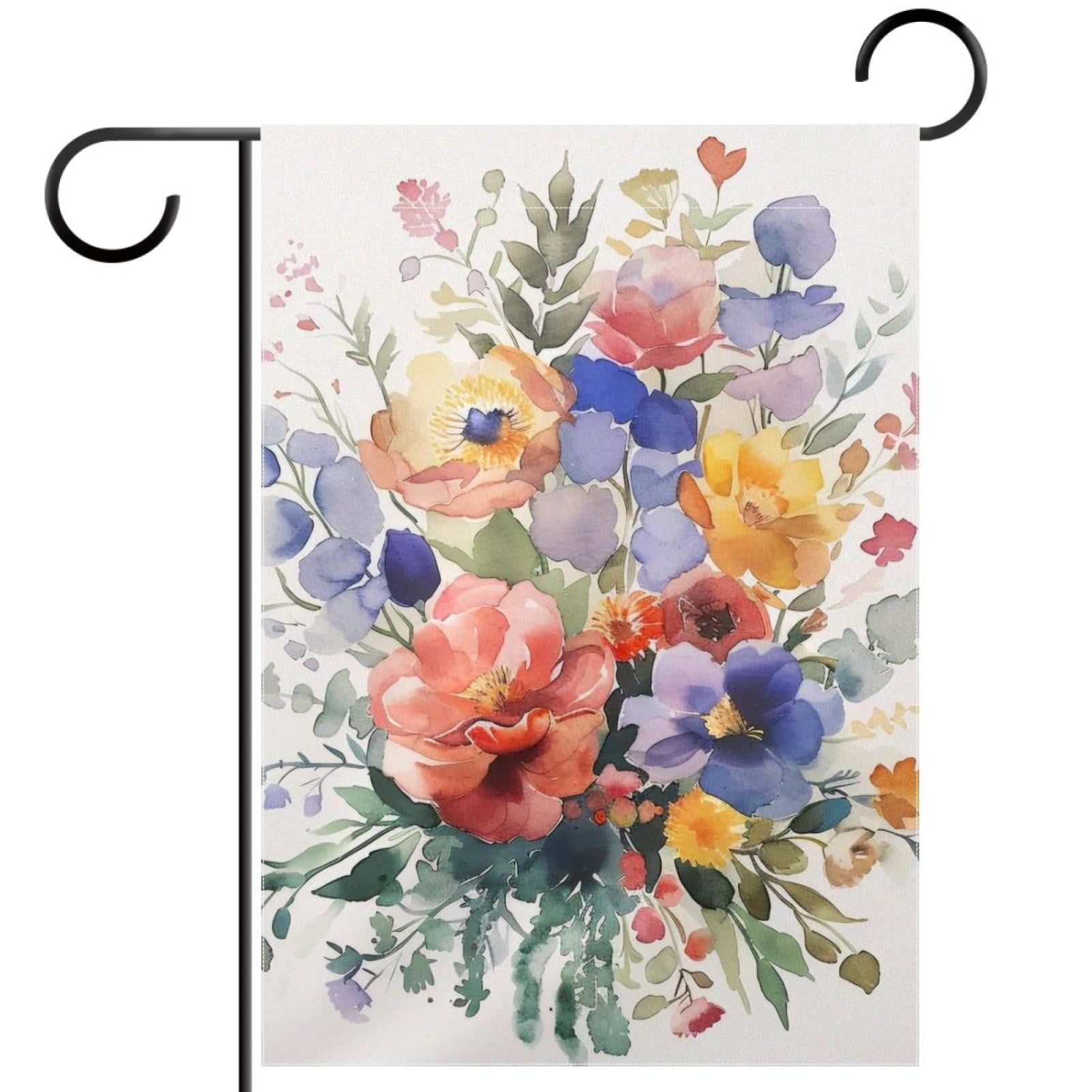 Watercolor Various Flowers Garden Flags, 12 x 18 Inch Double