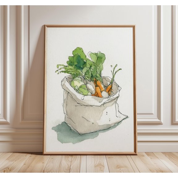 Watercolor Vegetable Art Print, Minimalist Kitchen Decor, Poster Only