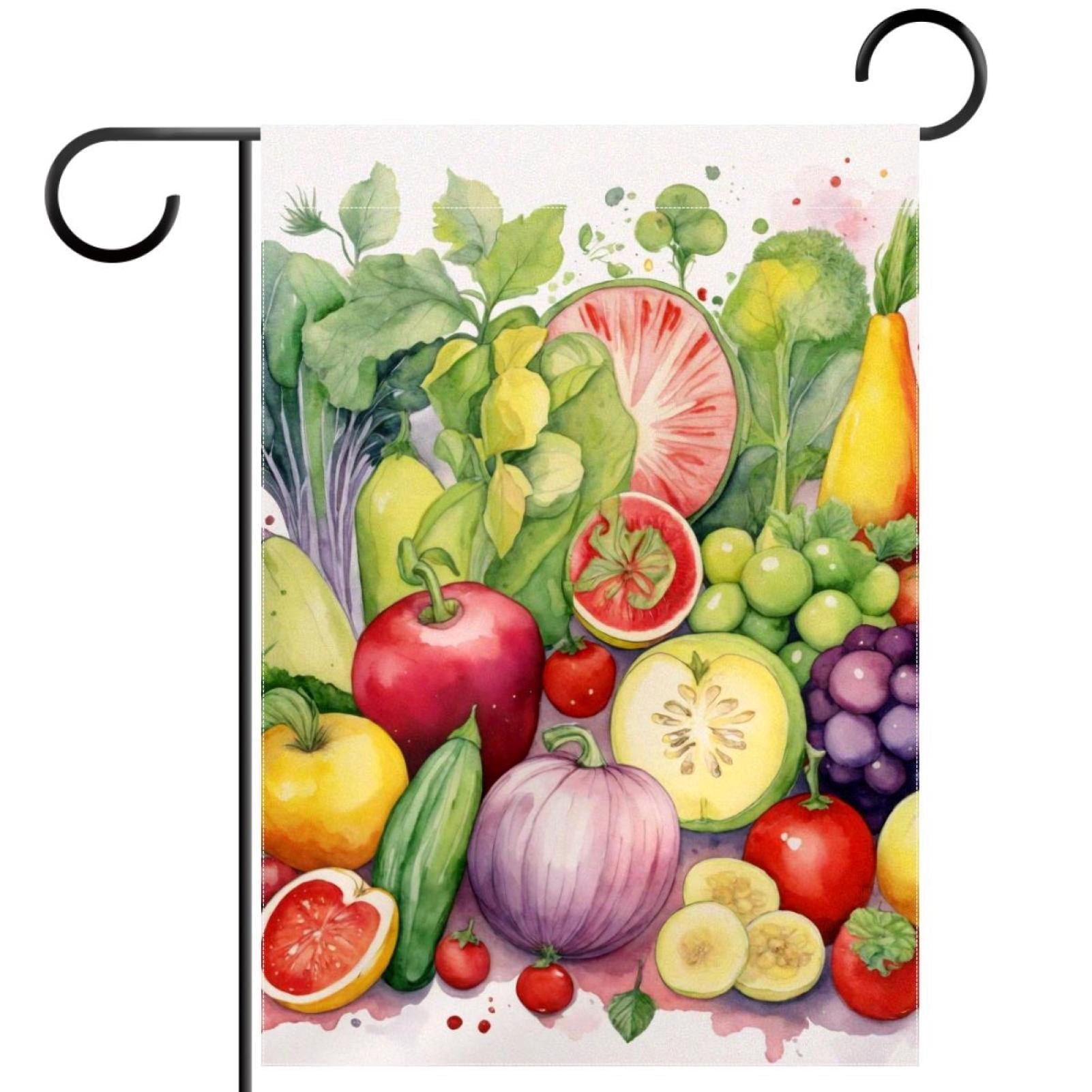 Watercolor Vegetables and Fruits Double Sided Garden Flag Decorative Weather Resistant Yard Flag, Large DIY Vertical Flag for Farmhouse Patio Lawn, 28x40 Inch