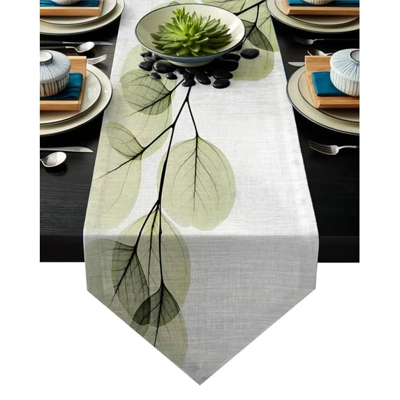 Watercolor Vine Green Fresh Modern Table Runner For Wedding Party Chirstmas Cake Floral Tablecloth Home Decoration