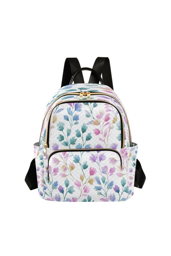 Watercolor Vine with Flowers Quilted Backpack Fashion Daypack Commuter Bag for Women 8.5 L