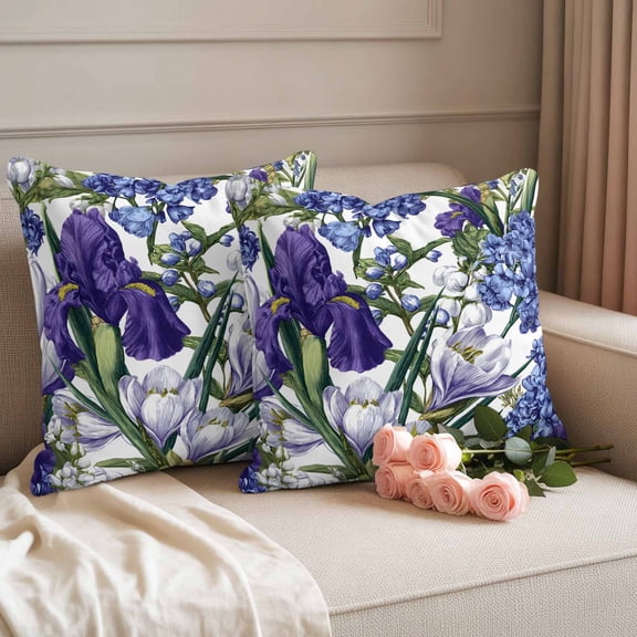 Watercolor Vintage Botanical Iris Waterproof Throw Pillow Covers Set of 2 Hyacinth Floral Print Outdoor Cushion Cover Pillow Protector Decorative Pillowcases for Bed Sofa Couch