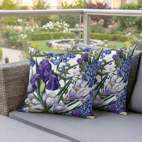 Watercolor Vintage Botanical Iris Waterproof Throw Pillow Covers Set of 2 Hyacinth Floral Print Outdoor Cushion Cover Pillow Protector Decorative Pillowcases for Bed Sofa Couch