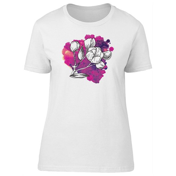 Watercolor Vintage Flower Sketch T-Shirt Women -Image by Shutterstock, Female Large