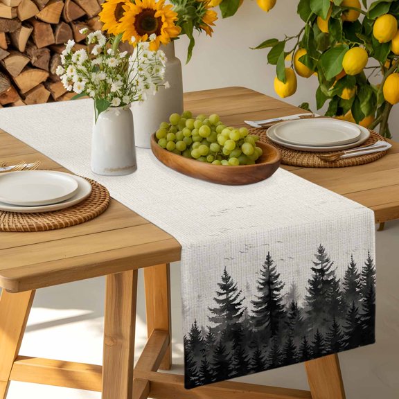 Watercolor Vintage Forest Tree Bird Table Runner-36 Inch Long Retro Linen Table Runners Linen Burlap Tablerunner for Kitchen Dining Room Holiday Party