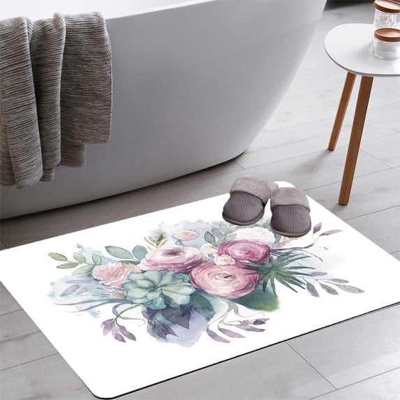Watercolor Vintage Rustic Wedding Style Bath Rugs 16x24 Inch Non Slip Bath Mat Quick Dry Absorbent Thin Bath Rug Fit Under Door Washable Bath Floor Rugs for Bathroom Bathtub Sink,Multi 4