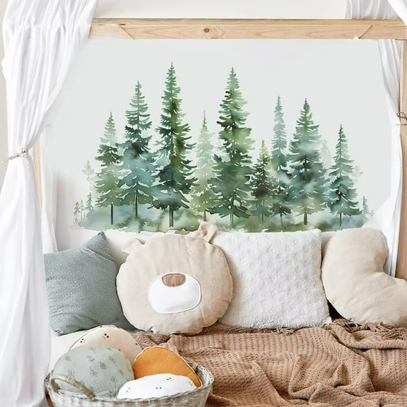 Watercolor Wall Decals Peel and Stick Large Tree Wall Sticker Christmas Clipart Forest Stickers for Children Kids DIY Living Room Bedroom Woodland Nursery Decor(Pine Tree)