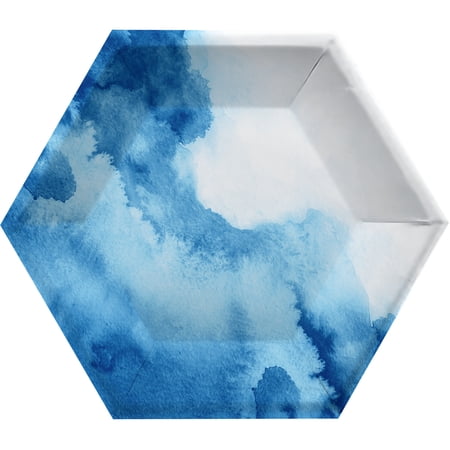 Watercolor Wash Blue Paper Plates 24 Count