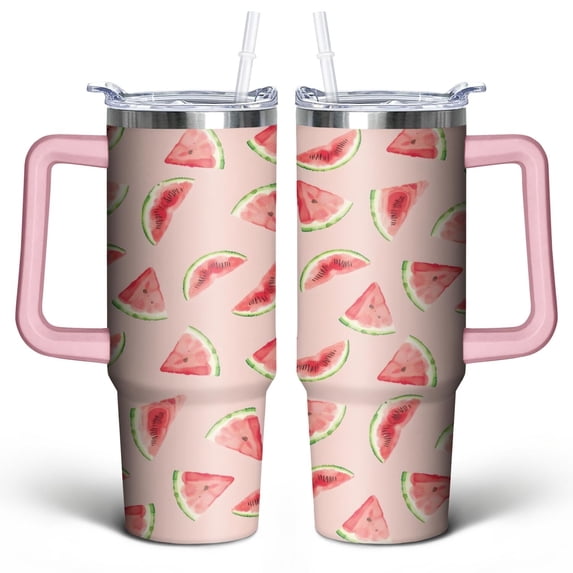 Watercolor Watermelon 30 Oz Tumbler with Handle Lid and Straw, Stainless Steel Double Walled Vacuum Insulated Cup, Cute Anniversary Wedding Birthday Gifts Tumbler for Women Men Friends Outdoor Indoor