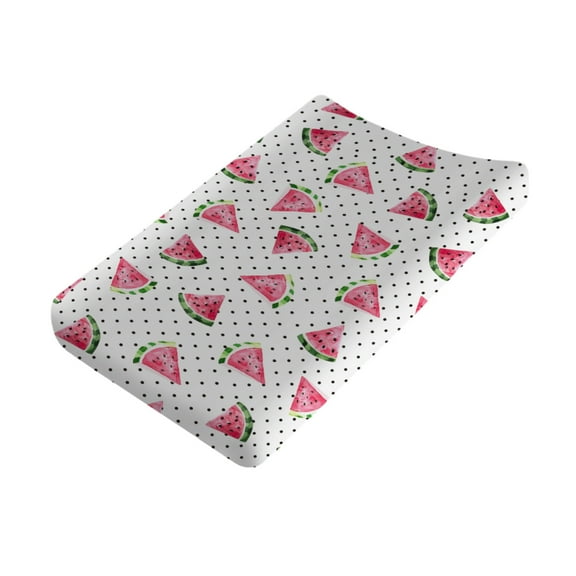Watercolor Watermelon Changing Pad Covers Summer Fruit Black Dots Diaper Changing Table Sheets for Boy Girl Soft Stretchy Change Table Mats 32''x16''
