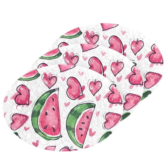 Watercolor Watermelon Heart Cellulose Cleaning Sponge Set 3 Pack Compressed Kitchen Scrubber for Dishes