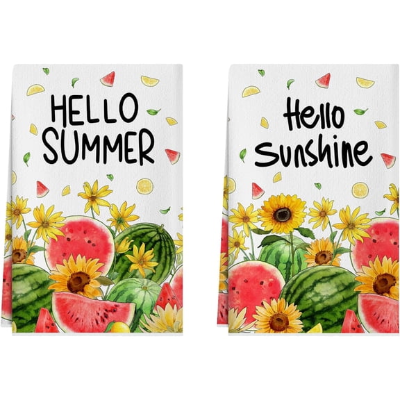 Watercolor Watermelon Sunflower Lemon Summer Dish Towels 18x26 Inch Home Kitchen Decorations Hand Towels Set of 2 Drying Dishcloth